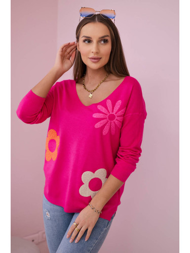 Sweater blouse with fuchsia floral pattern