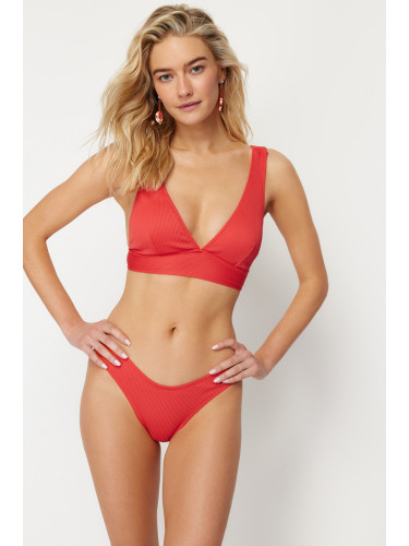 Trendyol Red Textured Regular Bikini Bottom