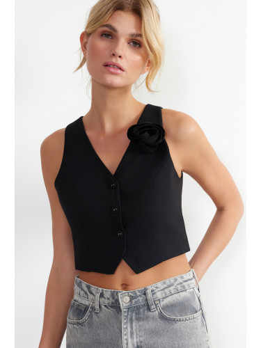 Trendyol Black Fitted Rose Detailed Woven Vest