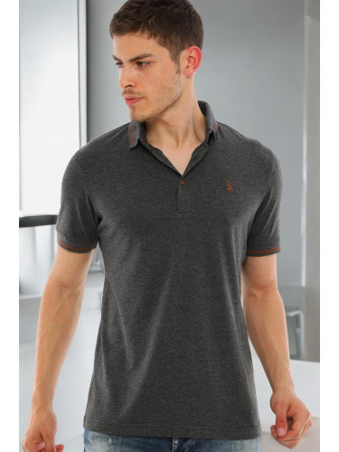 T8586 DEWBERRY MEN'S POLO NECK T-SHIRT-LIGHT ANTHRACITE