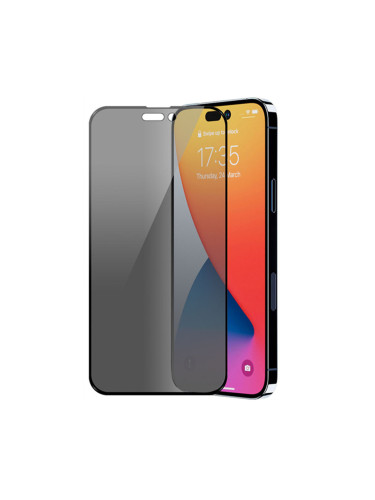 Стъклен протектор MBX 5D Full Privacy с цяло лепило, За iPhone 14 Pro Max (6.7), Черен