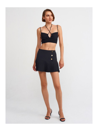 Dilvin 80785 Pleated Skirt with Shorts-Black