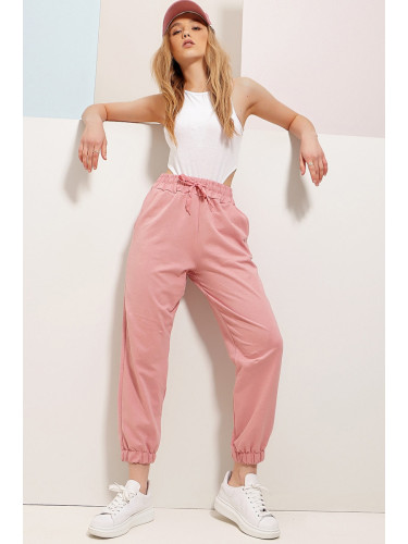 Trend Alaçatı Stili Women's Dry Rose Trousers With Elastic Two Threads