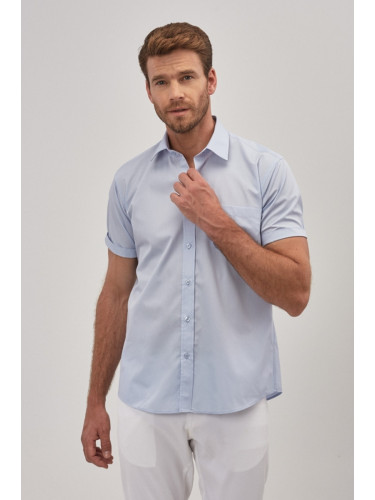 ALTINYILDIZ CLASSICS Men's Light Blue Comfort Fit Relaxed Fit Classic Collar Cotton Short Sleeve Basic Shirt