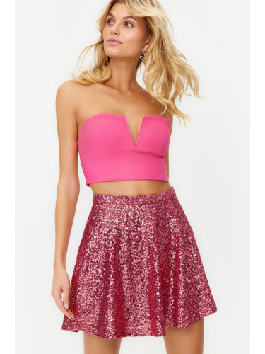 Trendyol Fuchsia Crop Lined Woven Bustier
