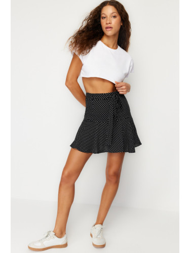 Trendyol Black Viscose Polka Dot Patterned Woven Short Skirt