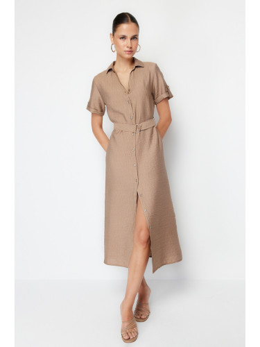 Trendyol Mink Belted Midi Woven Shirt Dress