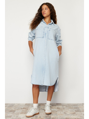 Trendyol Blue Denim Maxi Shirt Dress
