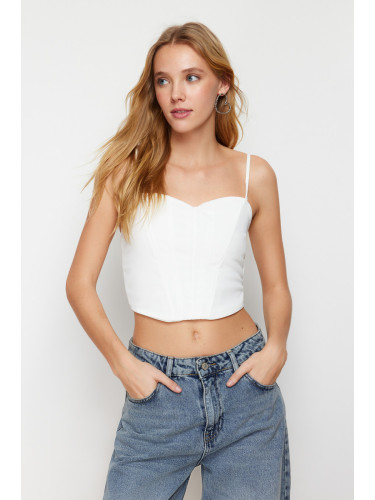 Trendyol White Fitted Crop Adjustable Strappy Crepe Knit Bustier
