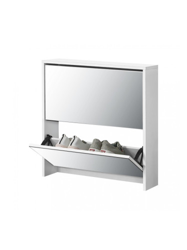 Шкаф за обувки  Бял, с огледало, 67 x 63 x 17cm