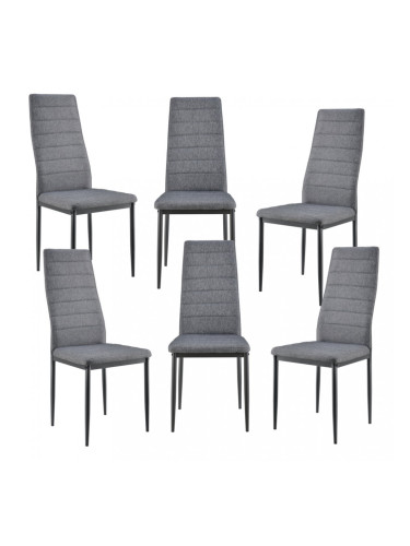 Комплект от 6 броя столове за трапезария Текстил, Сиви, 96 x 43 x 52 cm