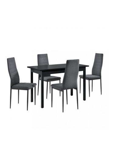 Комплект от стилна маса за хранене с 4 броя стола Черен/Сив, 120cm x 60cm