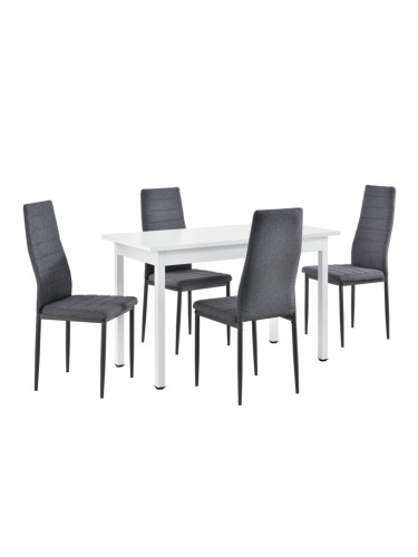 Комплект от стилна маса за хранене с 4 броя стола Бял/Сив, 120cm x 60cm