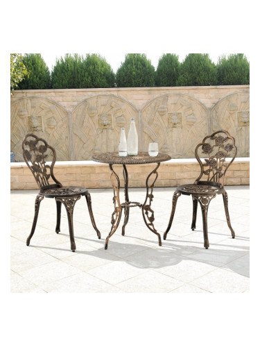 ГрадинскиКомплект маса с 2 стола , дизайн shabby chic Ø 60cm x 67 cm, ковано желязо, Бронз