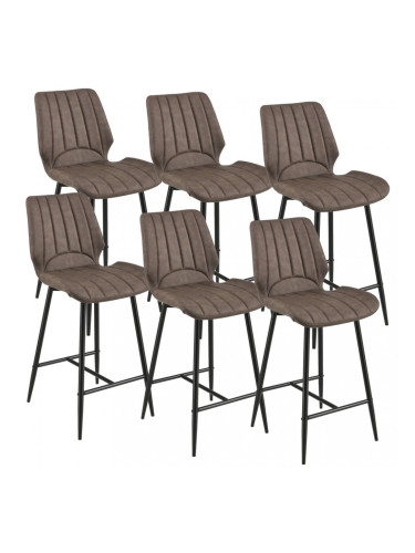 Комплект от 6 броя бар стола Planica 102,5x46,5x51 cm, Тъмнокафяв, Изкуствена кожа