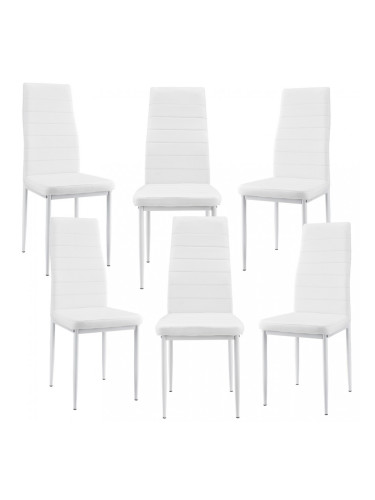 Тапициран стол, еко кожа - комплект от 6 броя - Бели