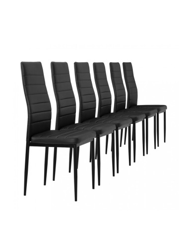 Тапициран стол, еко кожа - комплект от 6 броя - Черни