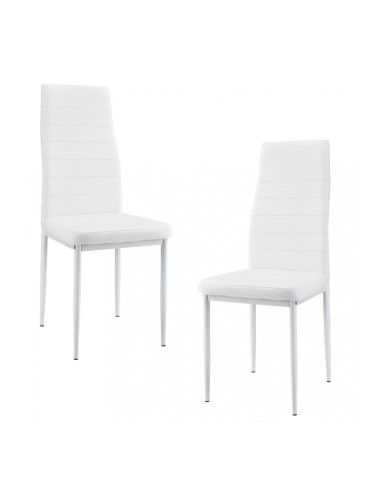 Тапициран стол с еко кожа - комплект от 2 броя столове - Бели