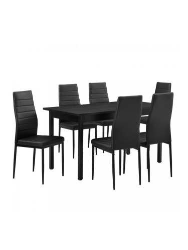 Гарнитура за трапезария с 6 стола Turku140 x 60 cm, изкуствена кожа, за шестима, Черна