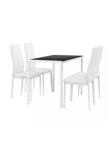 Комплект стъклена маса 105 x 60 cm с  4 бели стола, Бял/Черен Porvoo