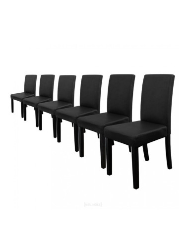 Стол за трапезария Zágráb - тапициран с еко кожа, комплект от 6 броя 90 x 42 x 48 см, Черен