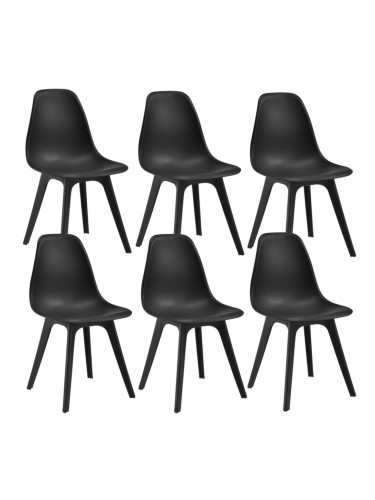 Комплект от 6 стола Lendava трапезария, Пластмаса, 83x54x48 cm, Черен