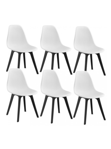 Комплект от 6 стола Lendava трапезария, Пластмаса, 83x54x48 cm, Бял/Черен