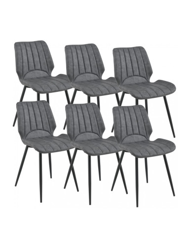 Комплект от 6 дизайнерски стола 77 x 57,5 x 46 cm, Еко кожа, Тъмносив