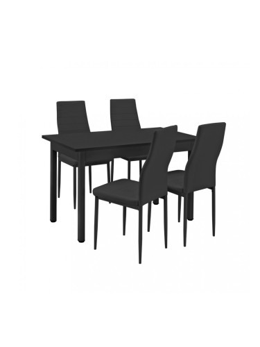 Комплект  маса с 4 тапицирани с еко кожа стола Turku 120 x 60 cm, Черен