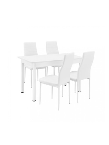 Комплект  маса с 4 тапицирани с еко кожа стола Turku 120 x 60 cm, Бял