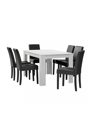 Комплект маса за хранене с 6 тапицирани стола Nora  140 x 90 cm  Бял/Тъмносив