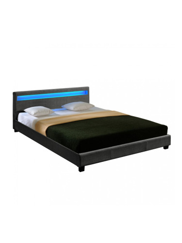 Съвременно тапицирано двойно легло с LED осветление - 140 x  200 см