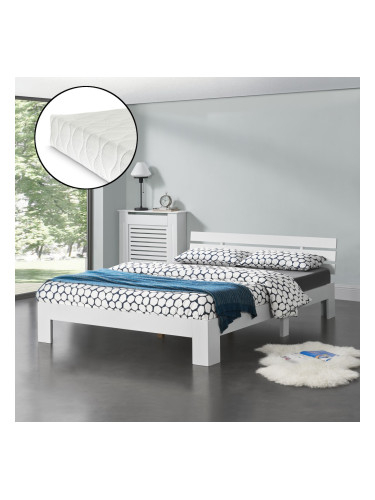Дървено легло Нивала, размери 140х200 см,  със студен дунапрен,  Матрак,  Бял цвят