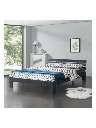 Дървено легло Нивала, размери 140х200 см, с табла,  Тъмно сиво цвят