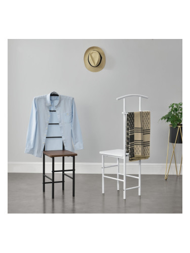 Мъжки камериерски стол Anahim, размери  107x45x45 см,  със закачалка + поставка за панталон, рафт, метална рамка, вид на орех