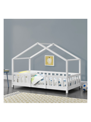 Детско легло Treviolo естествен бор с предпазна решетка 160 x 80 cm бяло