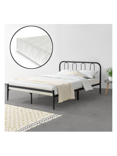 Легло Hanko с метална рамка, подматрачна решетка и матрак , Черно, синтерована стомана, 160 х 200 см