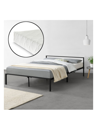 Метално легло, подматрачна рамка и матрак, минималистичен стил, Черно, 200cm x 160cm