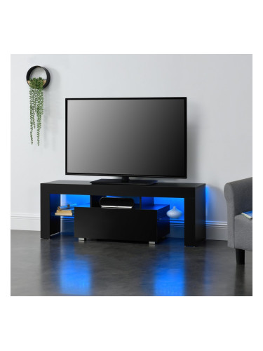 Шкаф за телевизор с LED осветление и дистанционно управление, ПДЧ, Черен, 130 x 35 x 45 cm
