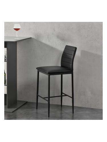 Бар столове, комплект от 2 броя, PU кожа, Синтерована стомана, височина  96 cm, Черни
