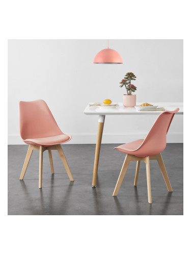 Трапезарен комплект  81 x 49 x 57 cm , 2 броя столове, тапицирани с изкуствена кожа с крака от буково дърво, Розови
