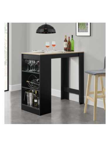 Елегантна бар маса с плот за напитки, 110 x 50 x 103 cm, Черна/Ефект Дъб