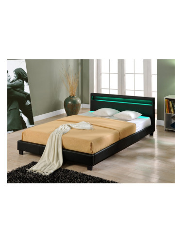 Съвременно тапицирано легло с интегрирано LED осветление Corium, Paris, 200cm x 140cm, Черно