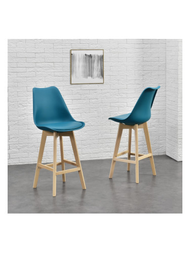 Бар стол с облегалка Lublin, Комплект от 4 броя,  Тюркоазен цвят
