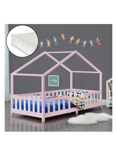 Детско легло Treviolo, размери 90x200 см,  с матрак студена пяна и решетка,  розово бял цвят