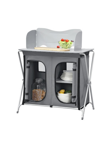 Къмпинг шкаф, размери  80x50,5x104,5 cm,  къмпинг кухня с работен плот и ветропреграда,  транспортен шкаф,  сгъваем външен шкаф,  тъмно сив цвят