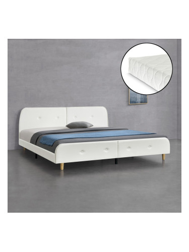 Тапицирано легло Silkeborg,  с матрак, размери 180x200 см,  изкуствена кожа,  бял цвят
