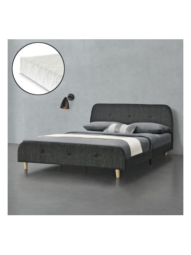 Тапицирано легло Silkeborg,  с матрак, размери 140x200 см,  лен,  тъмно сив цвят