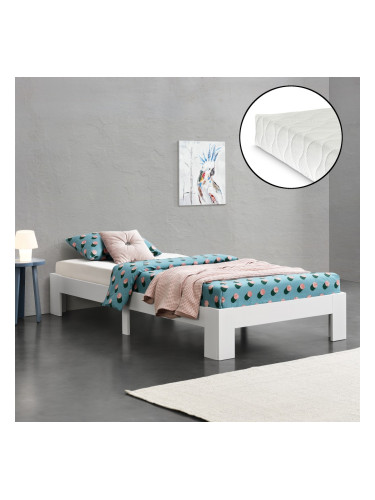 Дървено легло Raisio, размери  120x200 см,  с матрак от студена пяна,  Бял цвят