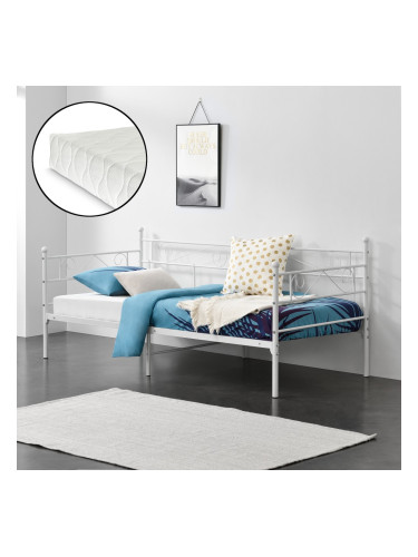 Метално легло Kerava, размери  90x200 см,  с матрак от студена пяна,  Бял цвят